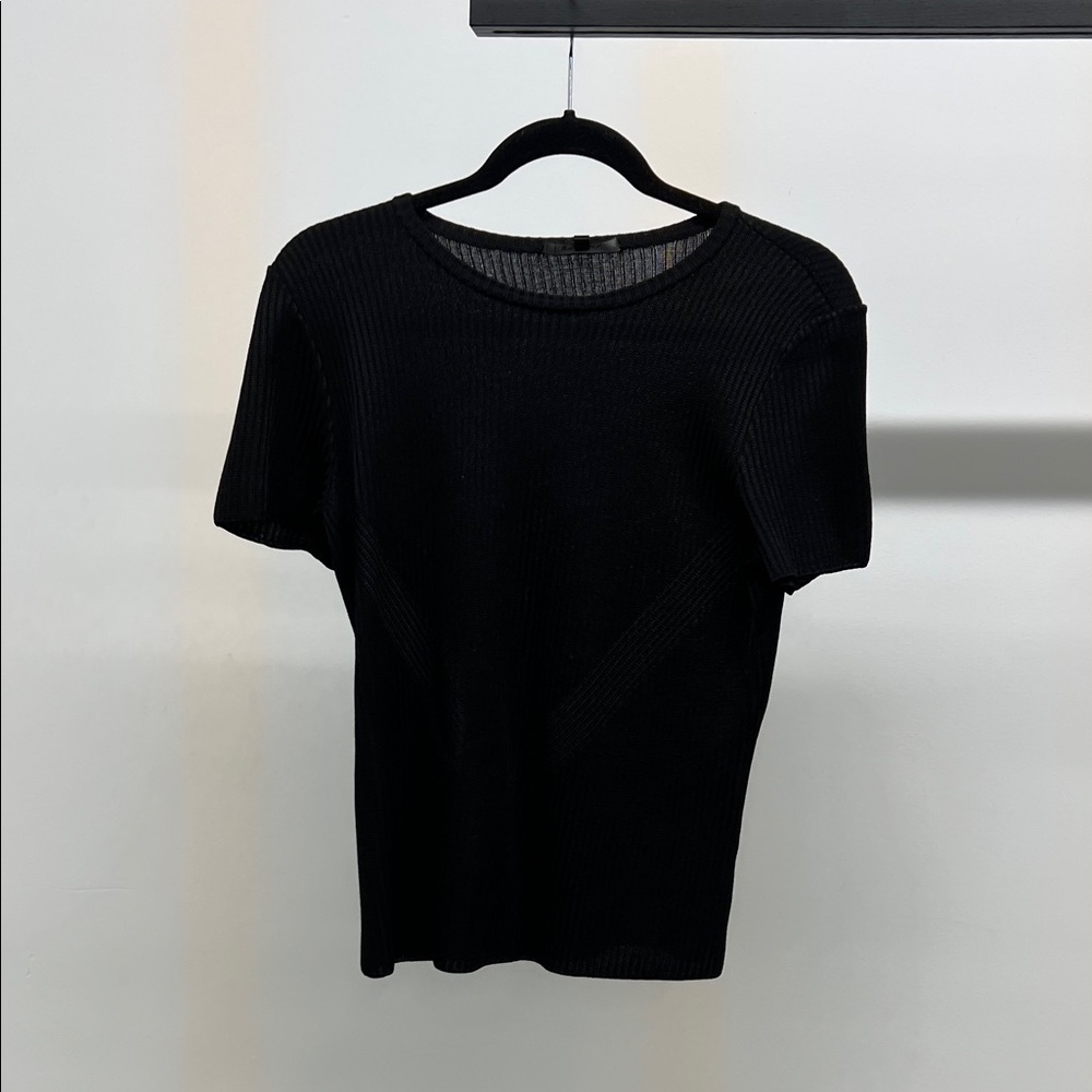 St. John Black Ribbed Knit Tee